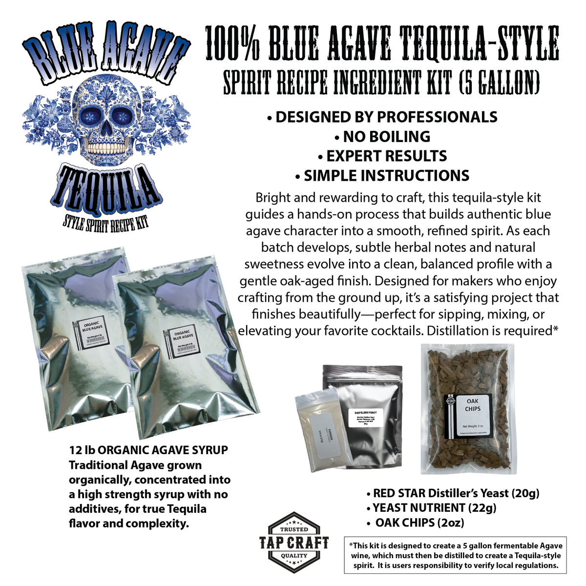 100% Blue Agave Tequila Style Recipe Kit – 5 Gallon Organic Agave – Home  Brew Stuff