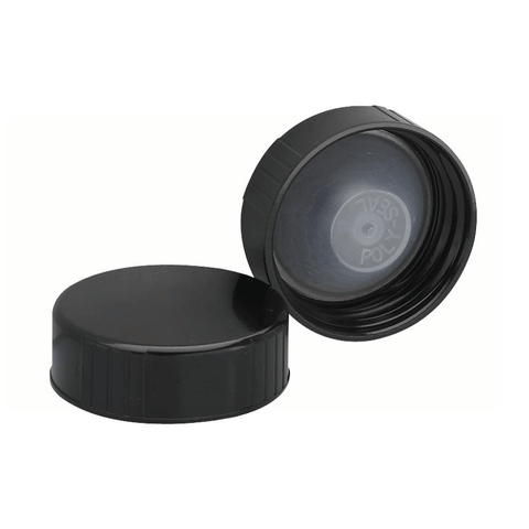 38mm Black Plastic Poly Seal Screw Cap [Fits 1/2 Gallon and 1 Gallon Jugs]