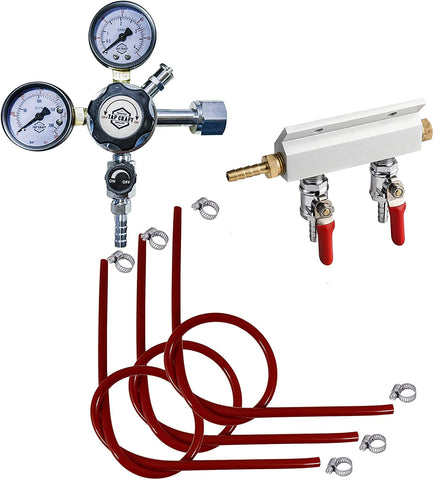 TAPCRAFT Co2 Regulator With 2 Way Aluminum Manifold, Tubing